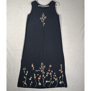 VNTG Life Style Women’s Size S Midi Dress Linen Blend Flower Embroidery 90s Boho